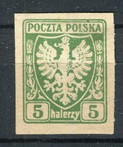 POLAND; 1919 early Polish Eagle Imperf issue Mint hinged 5h. value