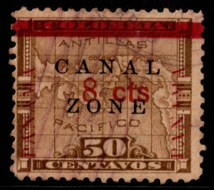 ✔️ CANAL ZONE 1905/1906 - PANAMA OVERPRINT 8 cts NO PERIOD - SC. 19 (o) [107]