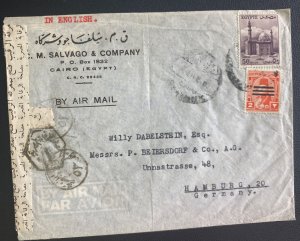 1940s Cairo Egypt Airmail Censored cover To Hamburg Germany