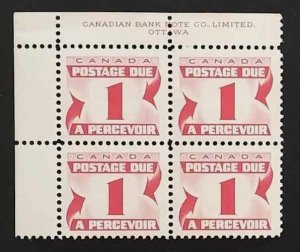 Canada J21 Plate Block UL VF MNH