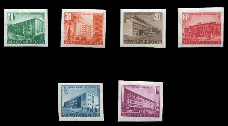 Hungary #962-967 Cat$100, 1951 Buildings, imperf. set of six, never hinged