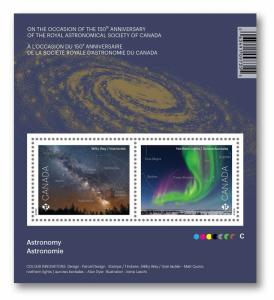 ASTRONOMY = MILKY WAY = NORTHERN LIGHTS = Souvenir sheet of 2 stamps Canada 2018