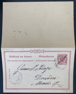 1901 German Marshall Islands Reply Stationery Postcard Cover To Dresden Germany