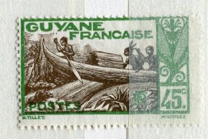 FRENCH COLONIES; GUYANE 1929 early Canoe issue Mint hinged 45c. value