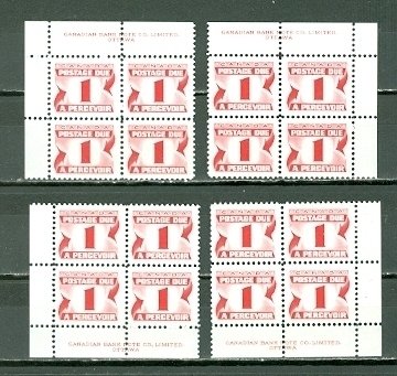 CANADA 1973 DUES #J28i IMPRINT CORNERS SET..PERF. 12.. PVA GUM MNH...$10.00