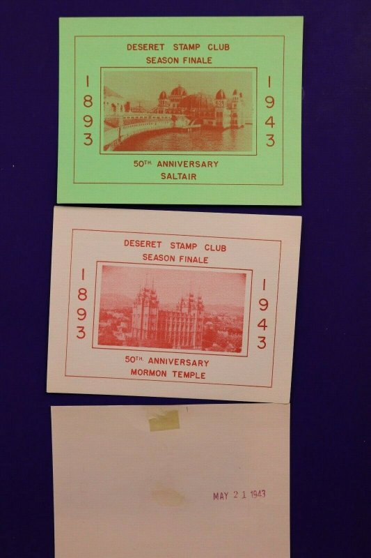 Deseret Stamp Club 1943 SALTAIR Philatelic Souvenir label sheet SS SLC UT