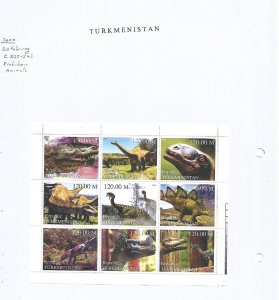 TURKMENISTAN - 2000 - Prehistoric Animals - Perf 9v Sheet - M L H -Private Issue