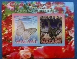 Malawi 2008 Dinosaur Butterfly Prehistoric Animals Insect M/S Stamps (1) imperf