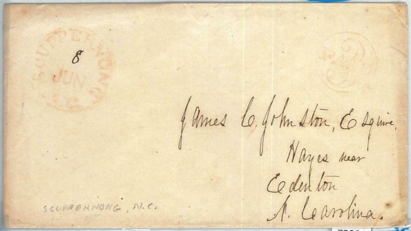 72330 - UNITED STATES USA - PREPHILATELIC Cover:  Scuppernong , N.C.  1800s