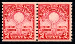US 656 – 1929 2c Edison's First Lamp. Pair MNH OG VF