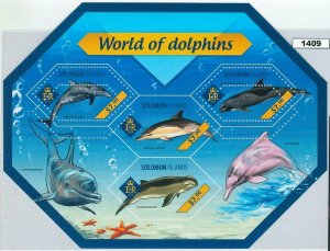 M1409 - SOLOMON ISLANDS - ERROR, 2014 MISSPERF SHEET: Dolphins, Marine life