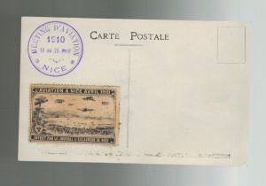 1910 Nice France Early airmail Postcard cover Local Issue Air Stamp Aviation