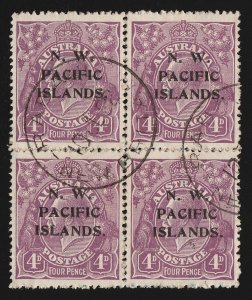 NEW GUINEA - NWPI 1918 KGV 4d violet block . Rare postal used. 