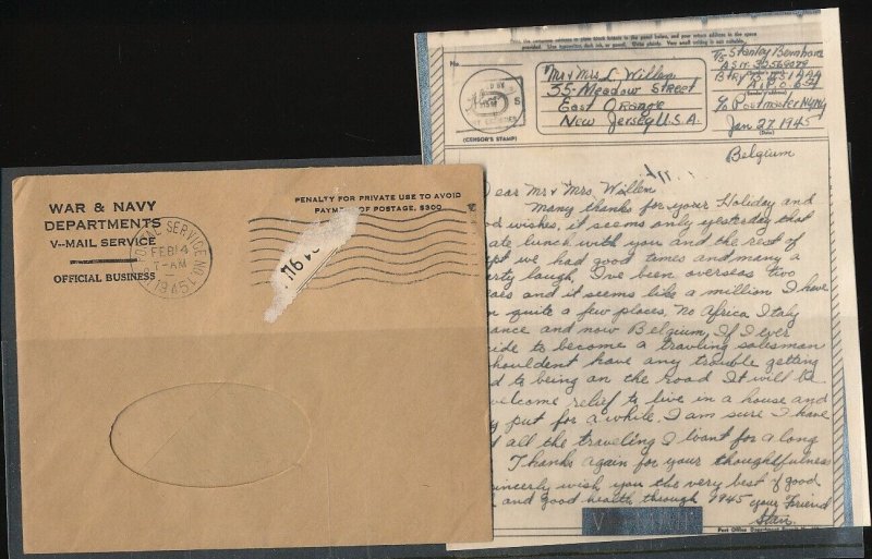 USA 1945 Belgium Airgram  & Envelope / KRA807