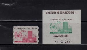 Colombia - 1960 - SC 724-725 - H &Used - United Nations Anniversary