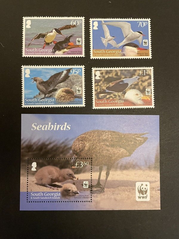 South Georgia: 2012   Endangered Species  Sea Birds,  MNH set + M/Sheet