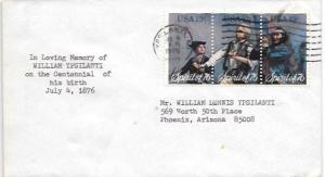 US #1629-31. Postal History.  Envelope was sent in memory of Mr Ypsilanti. . .