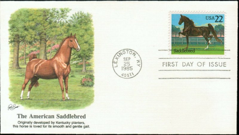 US 1985 Fleetwood Cachet FDC Horses Complete issue of 5,Sc # 2155-2158,2158a,