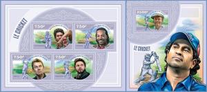 NIGER 2014 2 SHEETS nig14403ab CRICKET BRETT LEE TENDULKAR