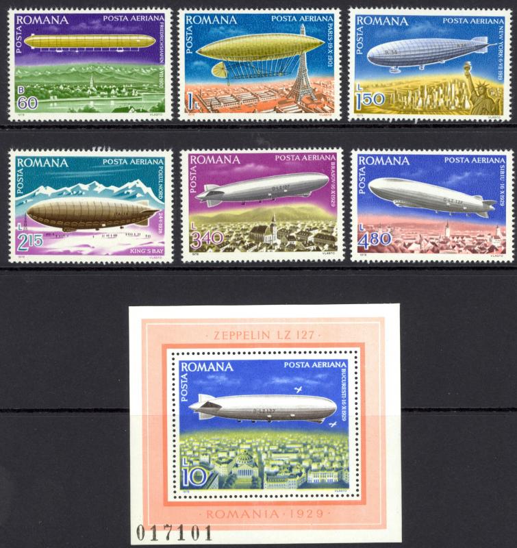 Romania Sc# C215-C221 MNH 1978 Airships