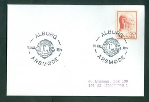 Denmark. 1974  Cover 60 Ore. Spc. Cancel: Lions Club National Convention Aalborg