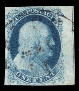 MOMEN: US STAMPS #9 POS. 80L1L IMPERF USED VF LOT #89931*