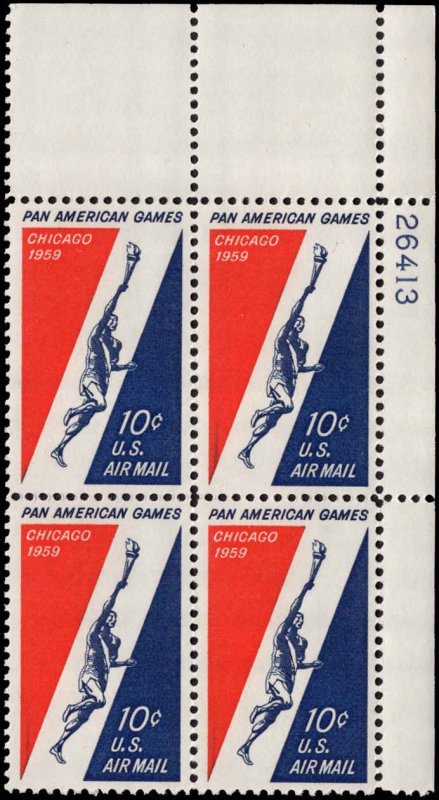 US #C56 10¢ PAN AMERICAN GAMES MNH UR PLATE BLOCK #26413 DURLAND $1.75