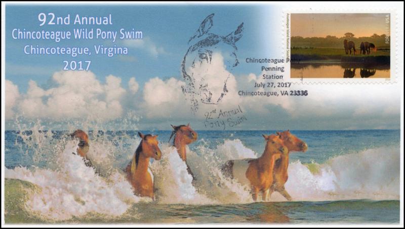 17-274, 2017, Chincoteague Wild Pony Swim,  Event Cover, Pictorial Cancel,