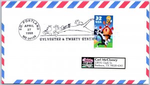 US SPECIAL EVENT COVER POSTMARK SYLVESTER & TWEETY AT SOUTH PORTLAND MAINE 1998