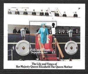 FALKLAND IS.DEP. SGMS133 1985 LIFE AND TIMES OF QUEEN MOTHER MNH