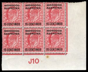 Morocco Agencies 1907 KEVII 10c on 1d Control J10 Plate 62a block mint. SG 113.