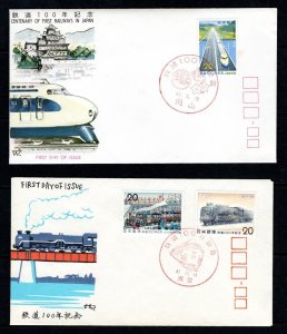 Japan 1972 #1109 & #1127-28  Trains Railroad 1st Day Covers