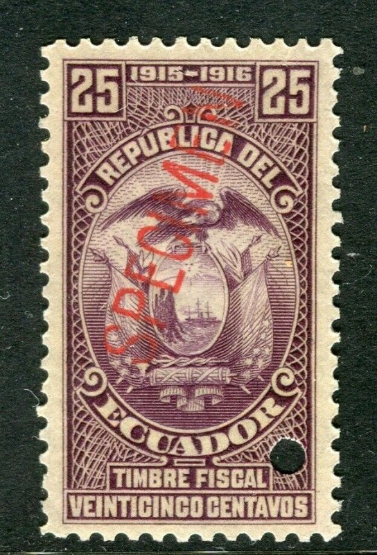 ECUADOR; Early 1900s fine Fiscal issue Mint MNH unmounted SPECIMEN 25c. 