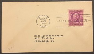 RALPH WALDO EMERSON #861 FEB 5 1940 BOSTON MA FIRST DAY COVER (FDC) BX5