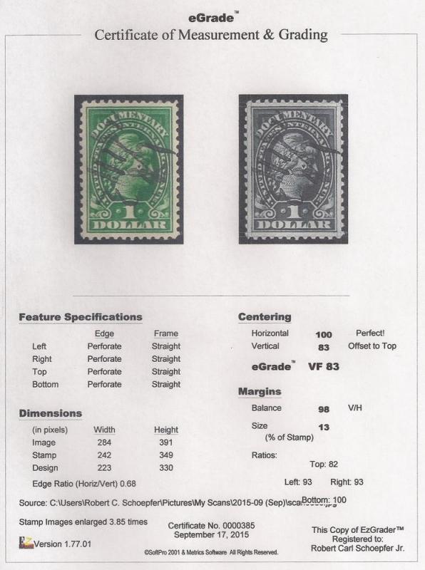 R240A 1 Dollar Documentary Stamp used EGRADED VF 83