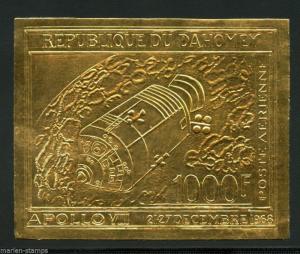 DAHOMEY  APOLLO  VIII  GOLD FOIL STAMP IMPERF SCOTT#C102 IMPERF MINT NH