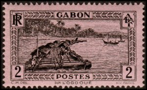 Gabon 125 - Mint-H - 2c Timber Raft / Ogowe River (1932)