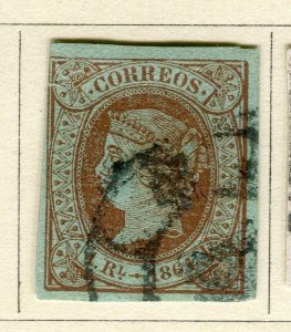 SPAIN; 1864 classic Isabella Imperf issue fine used 1R. value