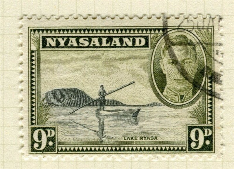 NYASALAND; 1945 early GVI issue fine used 9d. value