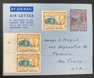 1953 Basseterre St Kitts Postal Stationery Air Letter cover To Fairview NJ Usa