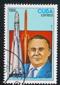 CUBA Sc# 2851    MAN IN SPACE 26th Ann 1c  1986 used / cto