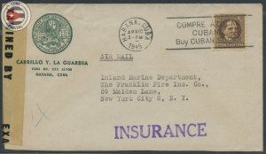 Cuba 1945 Carrillo y La Guardia Insurance Advertising Cover - Ben Franklin  |...