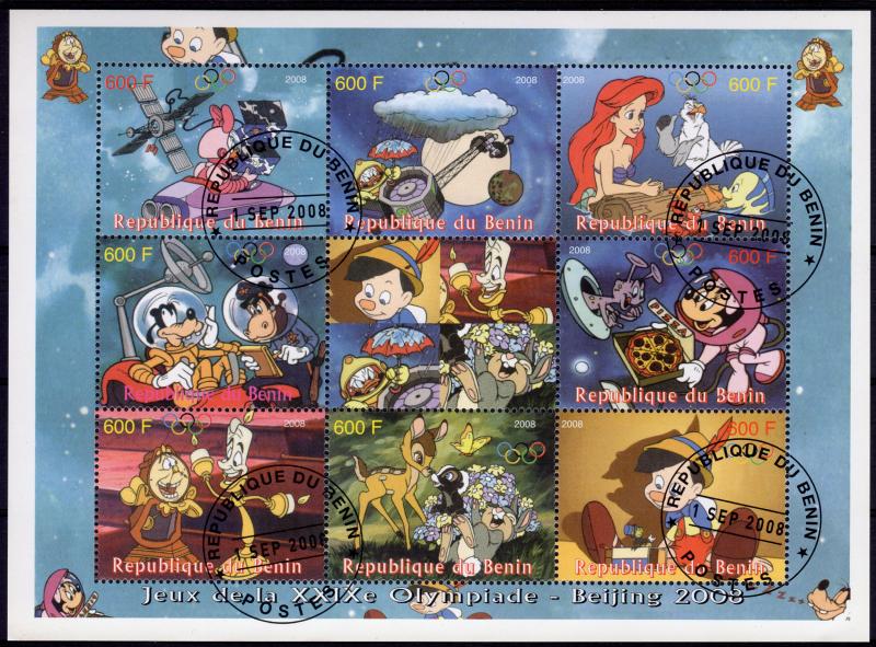 WHOLESALE LOT : 10 x BENIN Disney/Pinocchio/Mickey Sheetlet (9) Fine Used