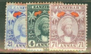 LC: Zanzibar 56-7, 58A, 60, 61A mint CV $40; scan shows only a few