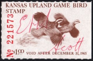 Kansas Wooten #5 Upland Game Bird Stamp (1965) Signed