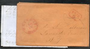 US Stampless Detroit MI Octagon Paid 6 to Lancaster NY B909