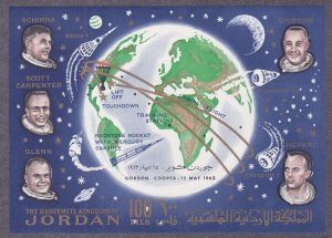 Jordan 436 (Mi Block 10)MNH 1964 Mercury Astronauts & Spacecraft Souvenir Sheet