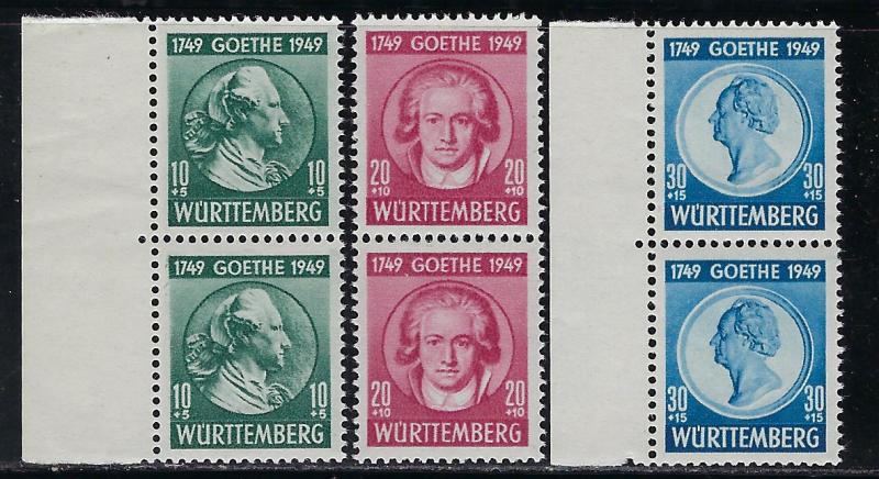 Germany - under French occupation Scott # 8NB9 - 8NB11, mint nh, pairs