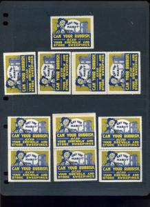 11 VINTAGE 'CAN' YOUR RUBBISH also SIDEWALK, STORE SWEEPINGS POSTER STAMPS 