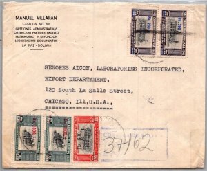 BOLIVIA POSTAL HISTORY WWII AIRMAIL REG COVER ADDR USA CANC YR'1958